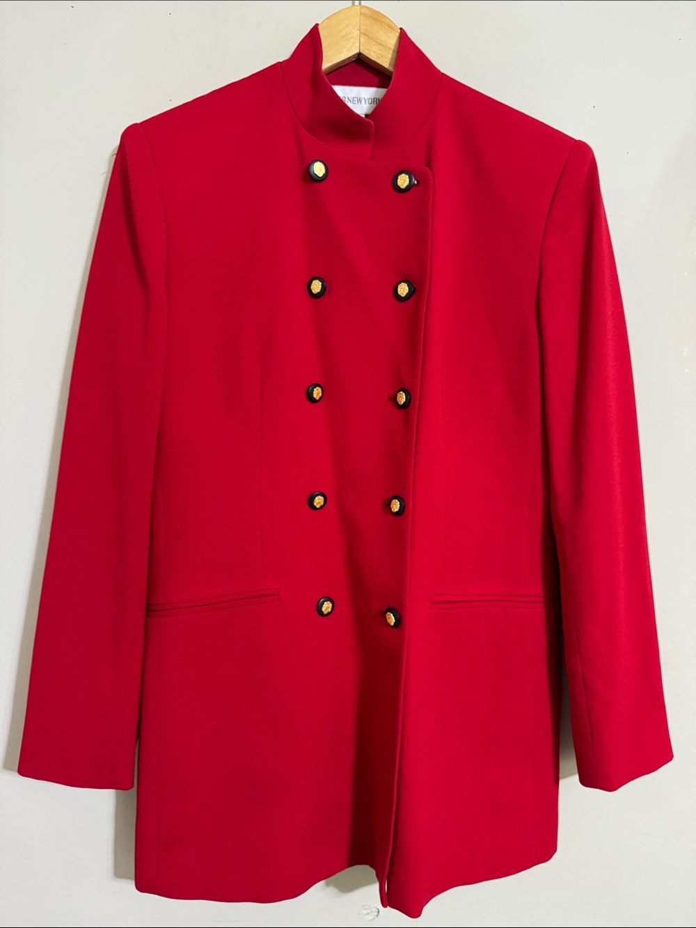 VTG Red Double-Breasted Military Blazer Mandarin Collar Womens 8 Old Money Chic
